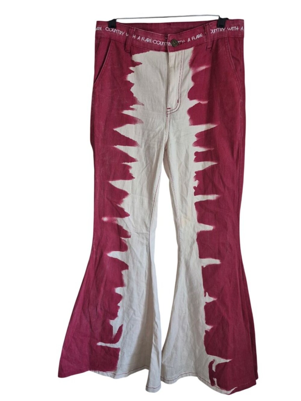 Bell Bottom Country Red & White Tie-Dye Flare Jeans